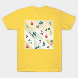 Christmas Patterns | Pink Ice Cream And Snowman T-Shirt